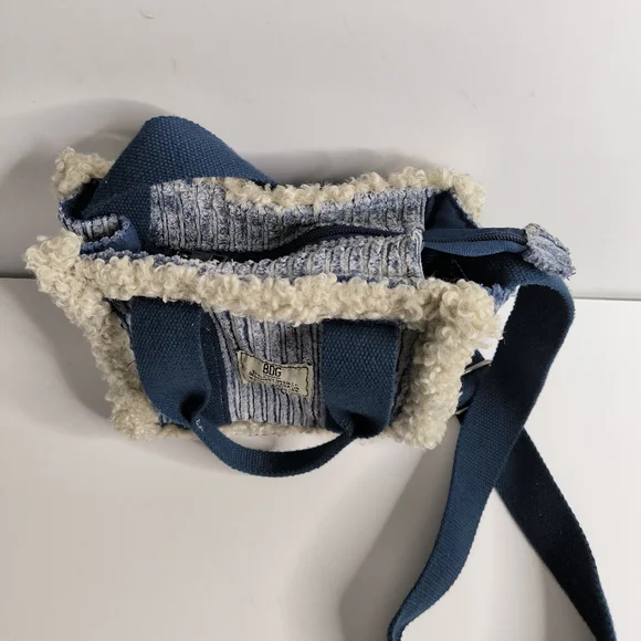 UO BDG Serena Retro Sherpa Fleece Penny Lane Vintage Denim Style Mini Tote Bag - Picture 4 of 10